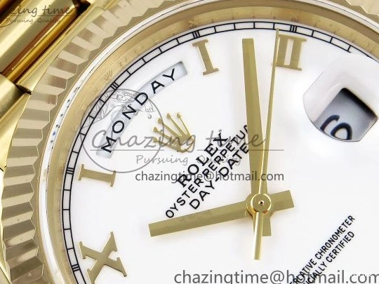 MiroTime 0408 Day Date 40 YG JDF Gain Weight 904L Steel White Roman Dial on President Bracelet VR3255 V Functional 1369